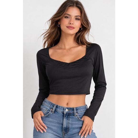 Halara Tops - NWT Halara Softlyzero Airy Open Back Cropped Long Sleeve Top Black Size XL